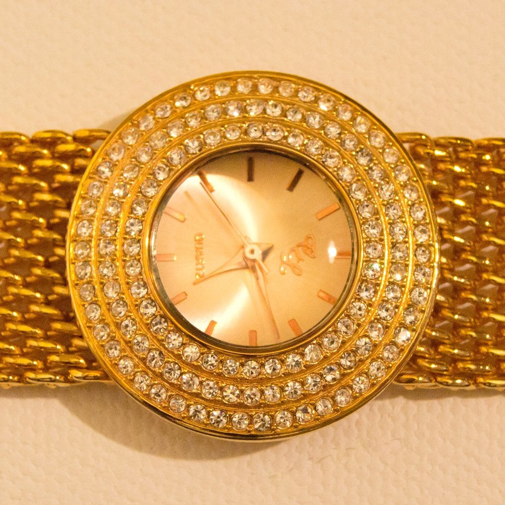 Colleen Lopez Ladies Gold and Crystal Dress Watch